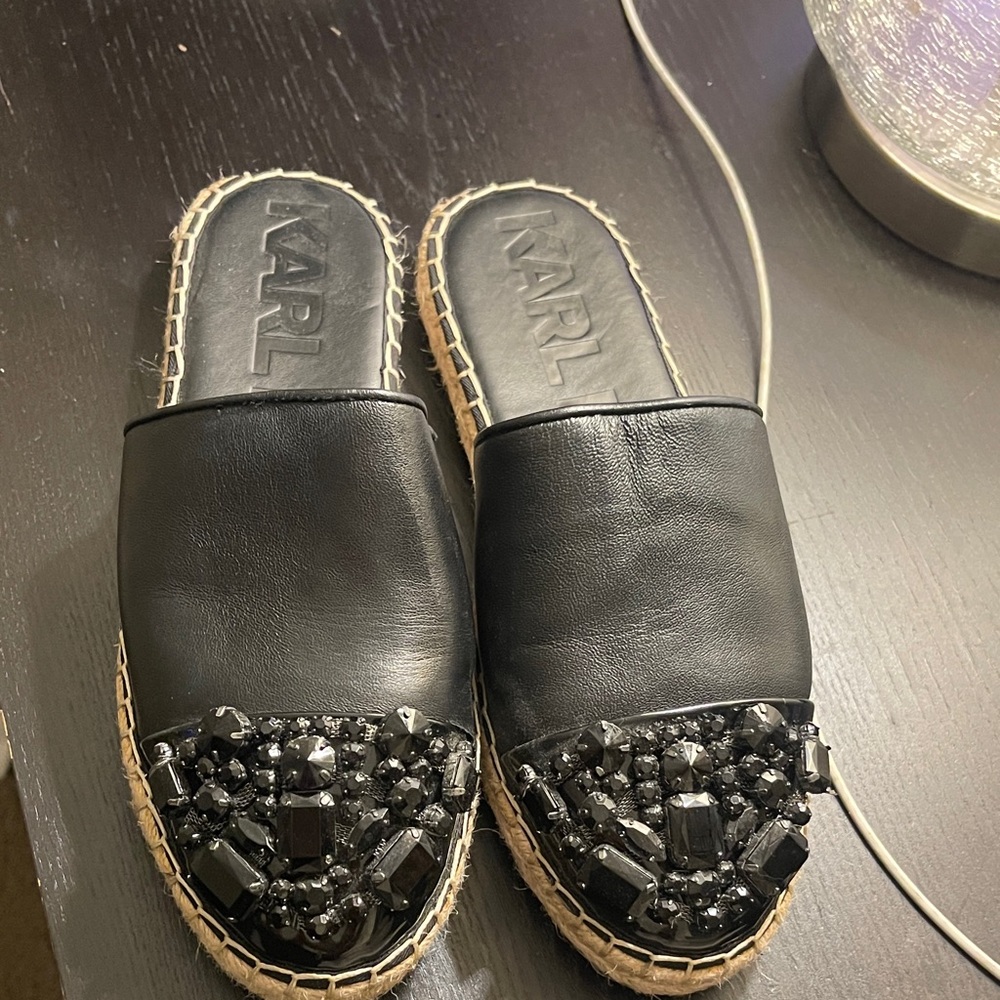 Karl Lagerfeld Black Embellished Espadrilles